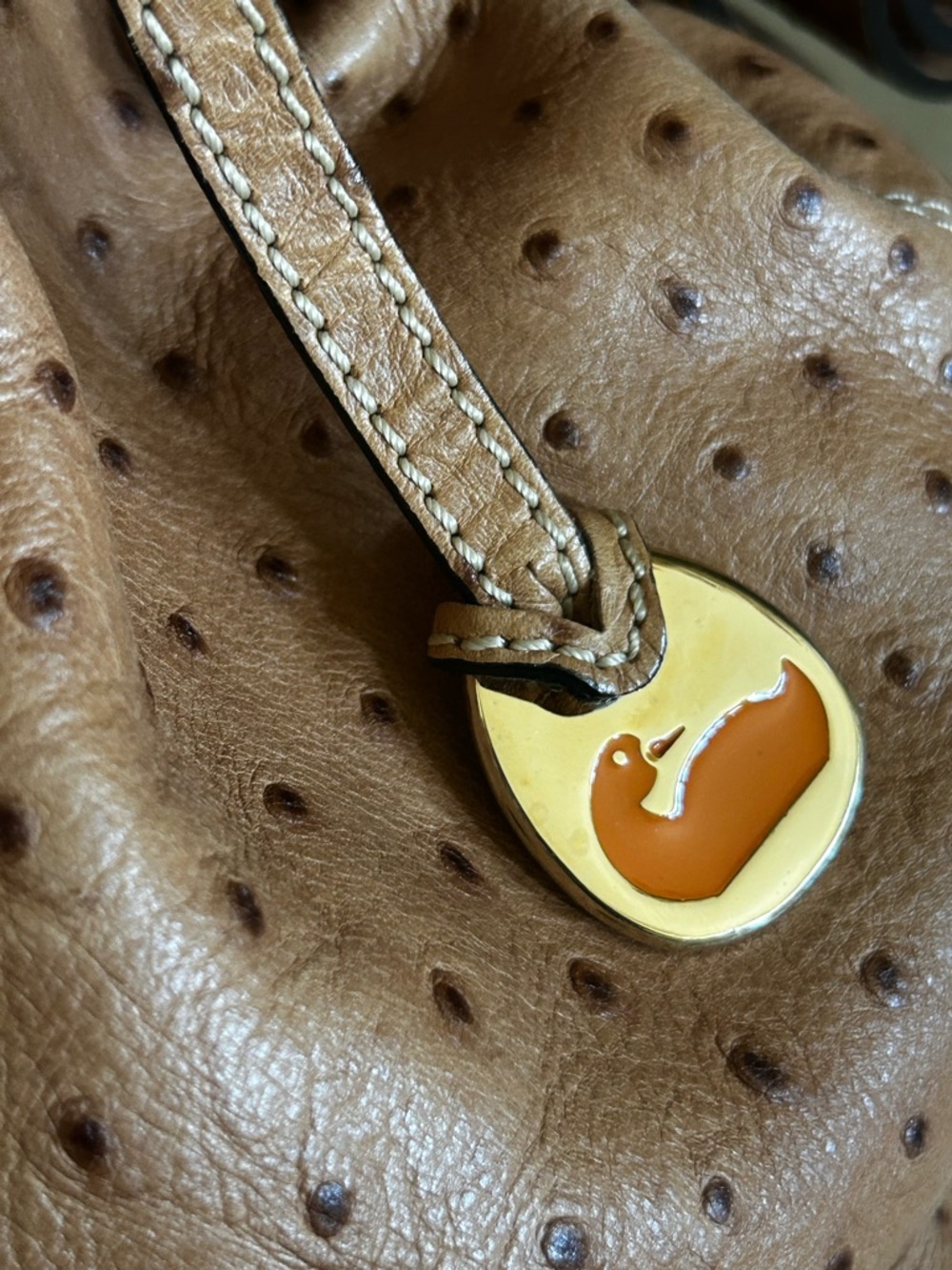 Dooney & Bourke Tan Ostrich-Embossed Drawstring Bucket Bag - Picture 8 of 17
